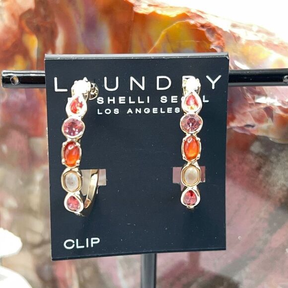 Gold Amber Purple Moonstone Hoop Earrings Laundry by Shelli Segal $16ea 3/$25 - Picture 9 of 11